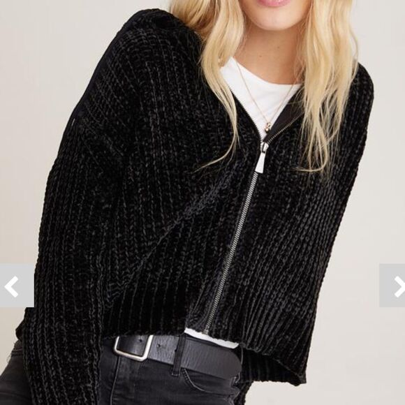 Bella Dahl Chenille Sweater Hoodie, Medium, Black - Picture 1 of 10